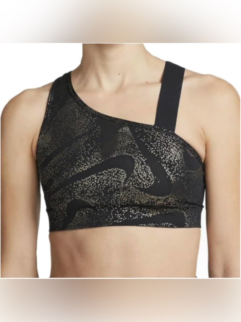 Nike Black and Gold Asymmetric Sports Bra Size XL